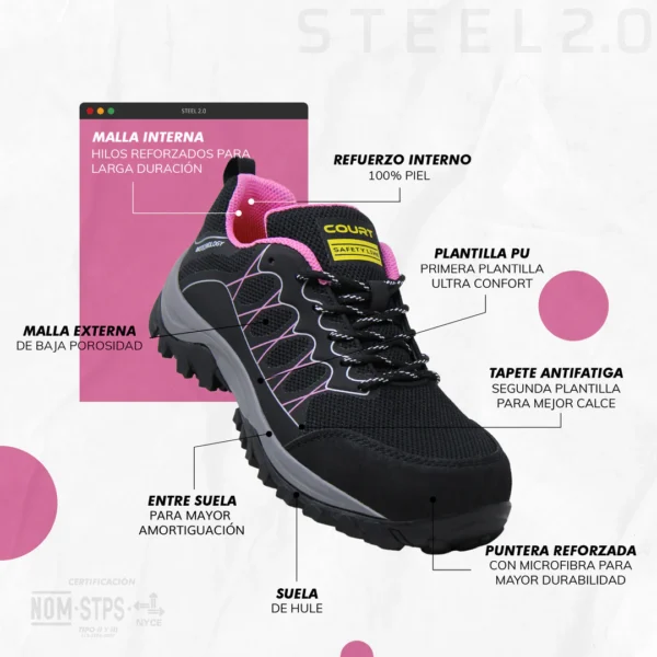 Calzado Industrial 200zcx Rosa para Dama - Imagen 9